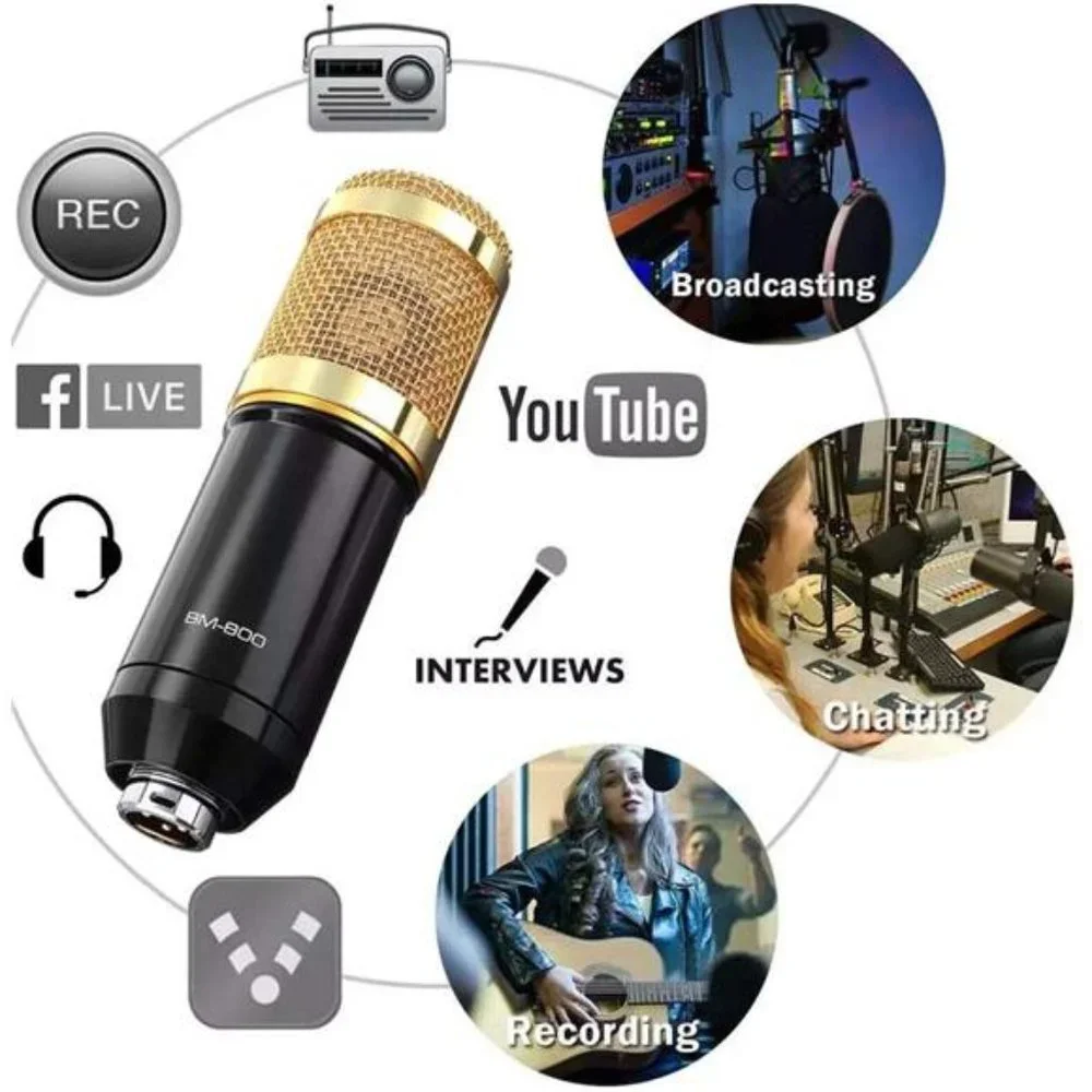 Podcast Equipment Bundle, BM800 Condenser Microphone Bundle with Live Sound Card